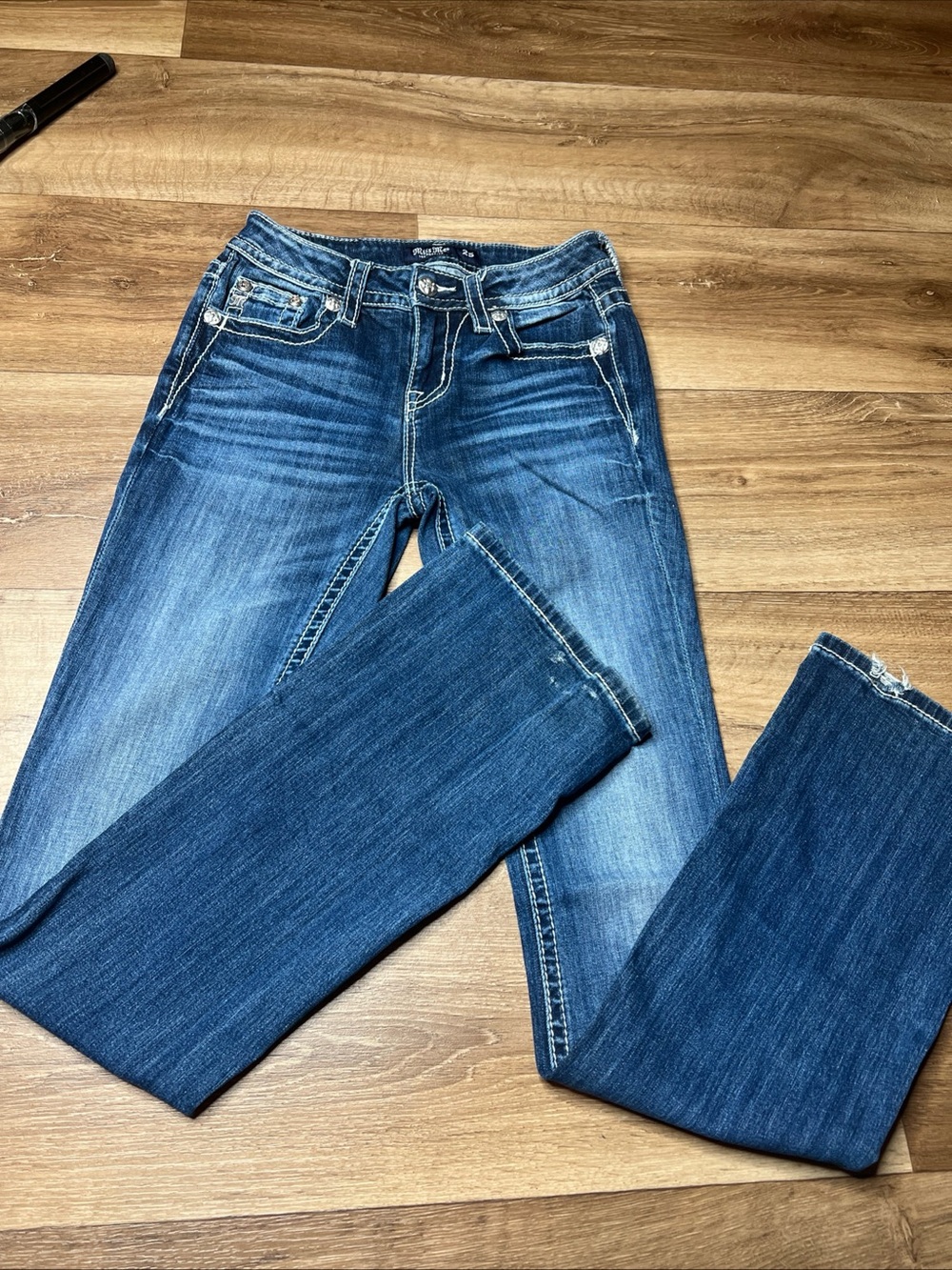 MISS ME WOMEN'S LEOPARD CACTUS BOOT CUT BLUE JEANS 25X34